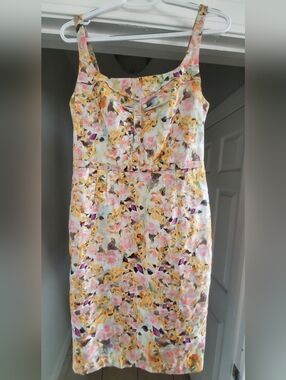 Anthropology Leifsdottir Floral Sheath Dress in Yellow, Pink & Purple